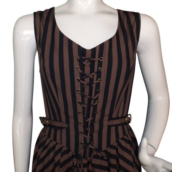 new SCARLET DARKNESS Dress, 10, Brown/Black Stripes, Hi-Low Skirt, Lace/Buckles - Picture 2 of 14
